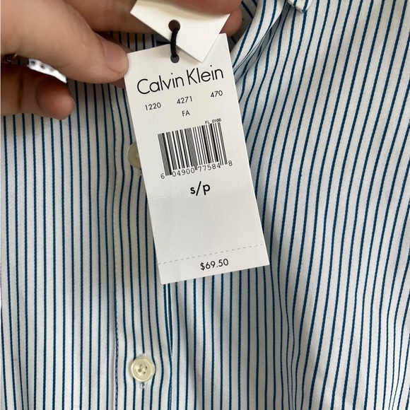Calvin Klein White and Blue Stripe Button Down - Picture 3 of 6